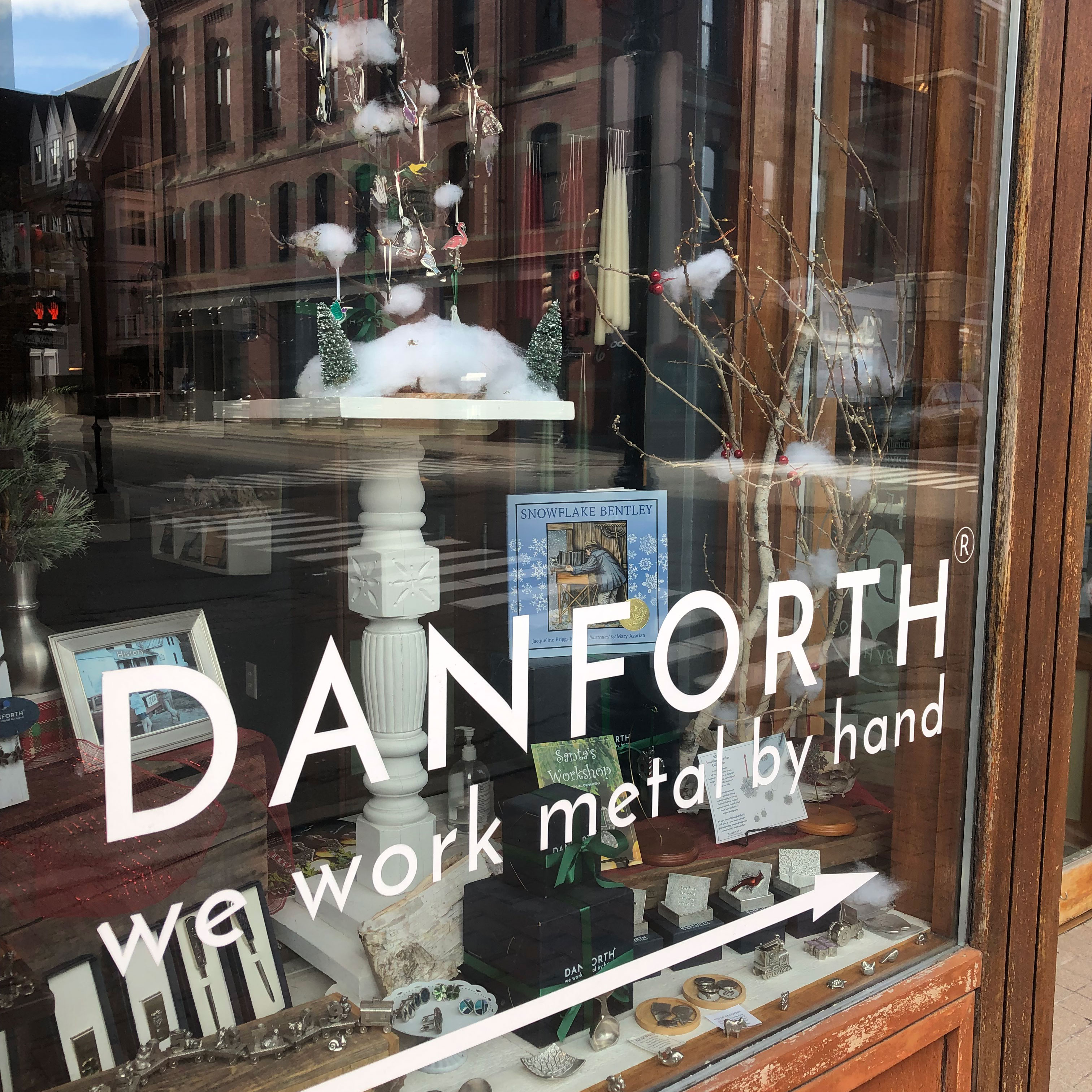 Danforth Pewter storefront looking in through the glass