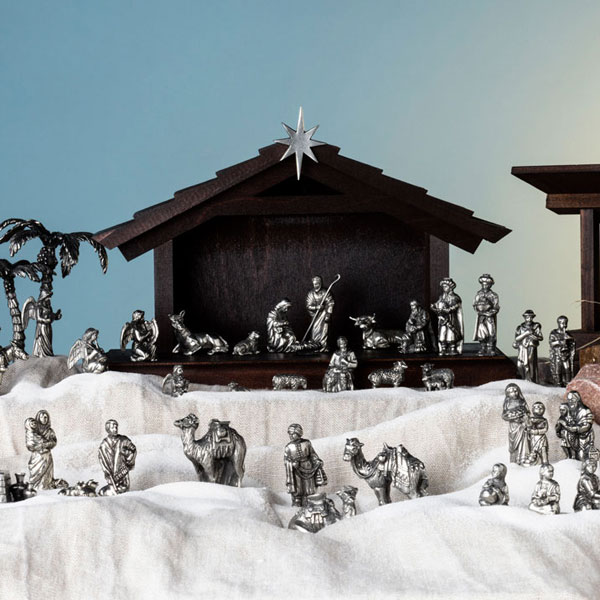 Complete pewter Nativity set