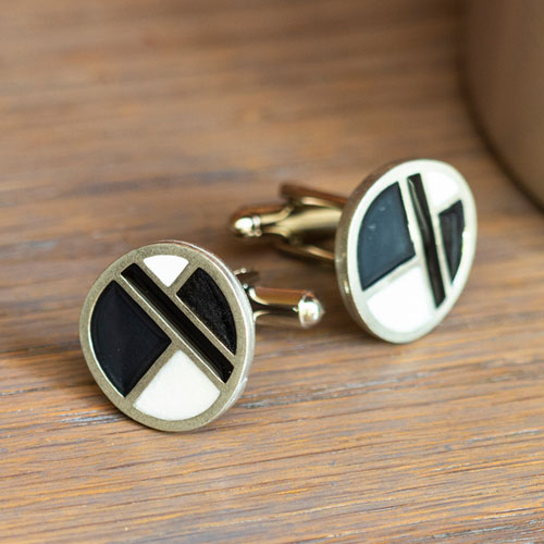 black and white round cufflinks