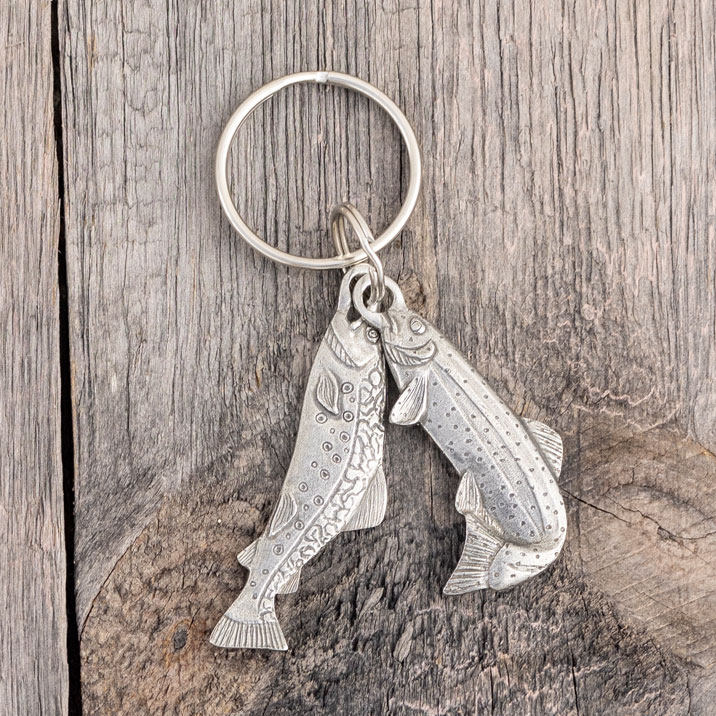 Keyring with two pewter trout